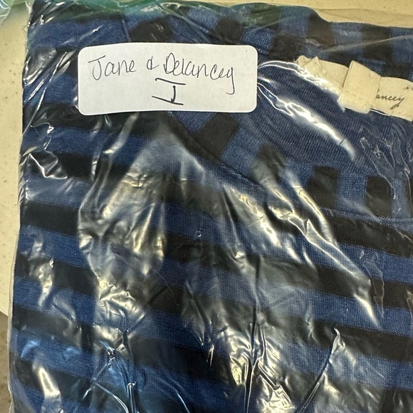 JANE & DELEANCEY S 100% Cotton blue-black stripe midi length Atheisure dress - Picture 12 of 12